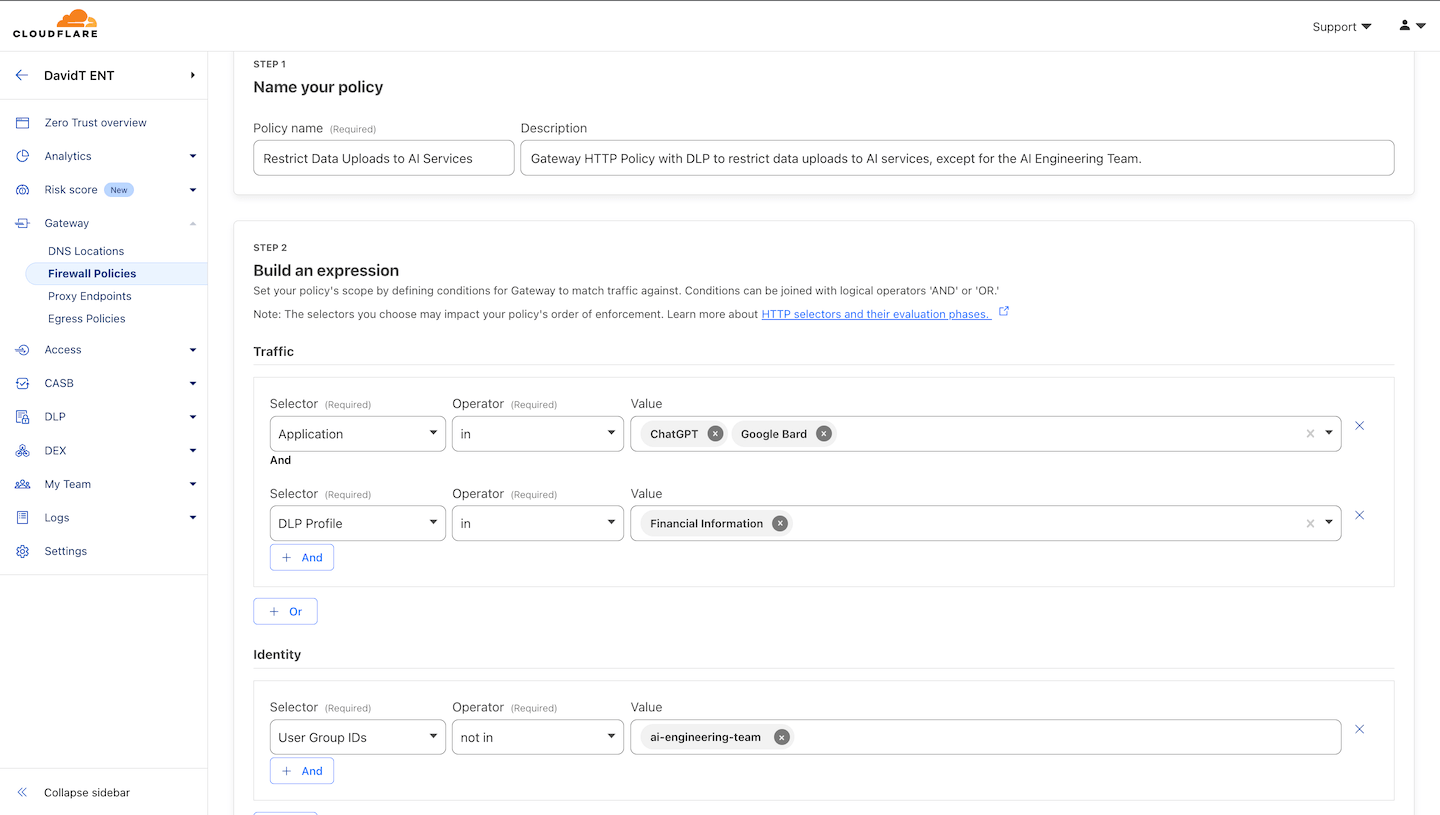 Gateway HTTP Policy with Data Loss Prevention (DLP)