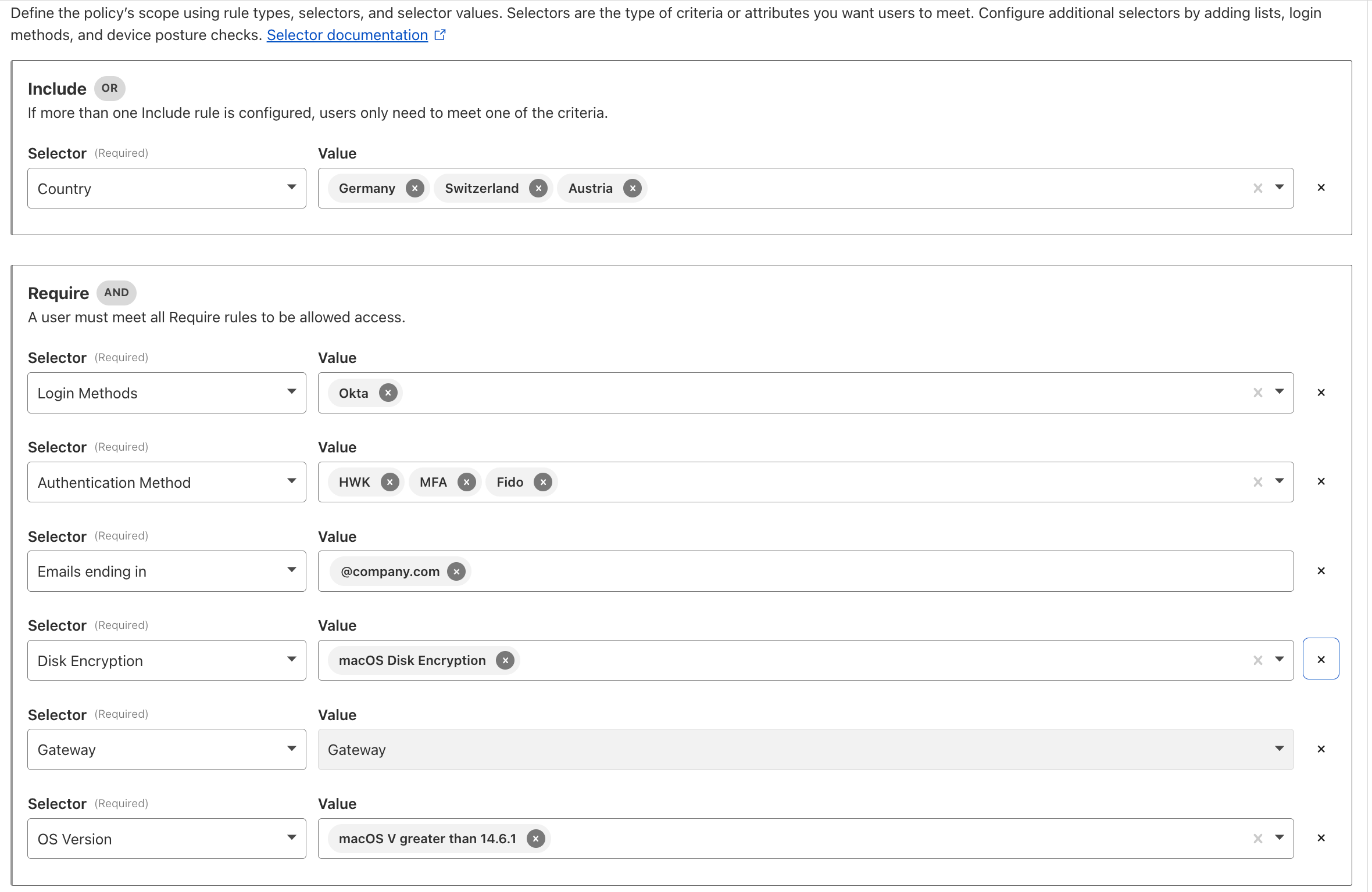 Access Policies with Identity Selectors and Device Posture