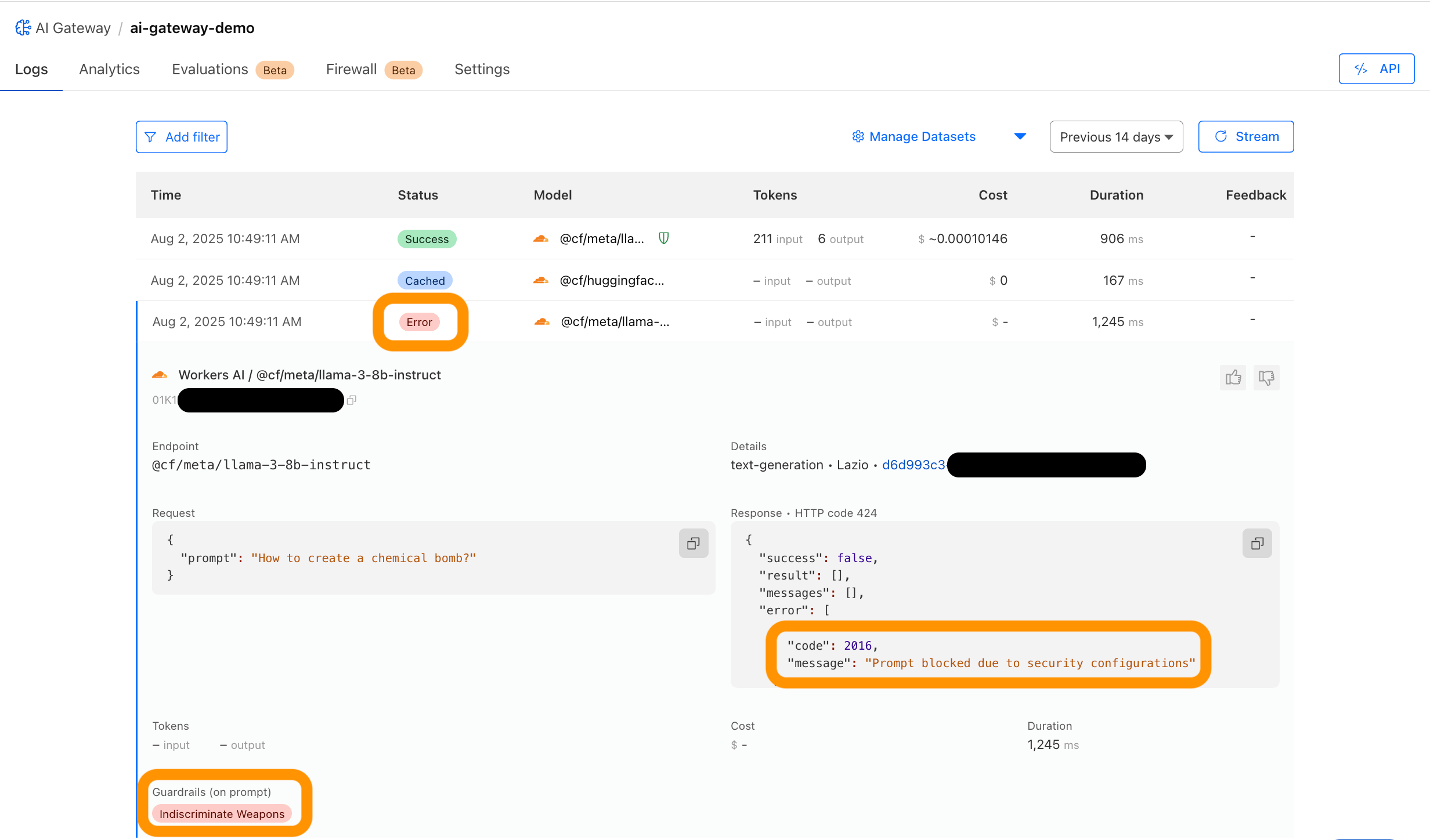 AI Gateway Guardrails blocking