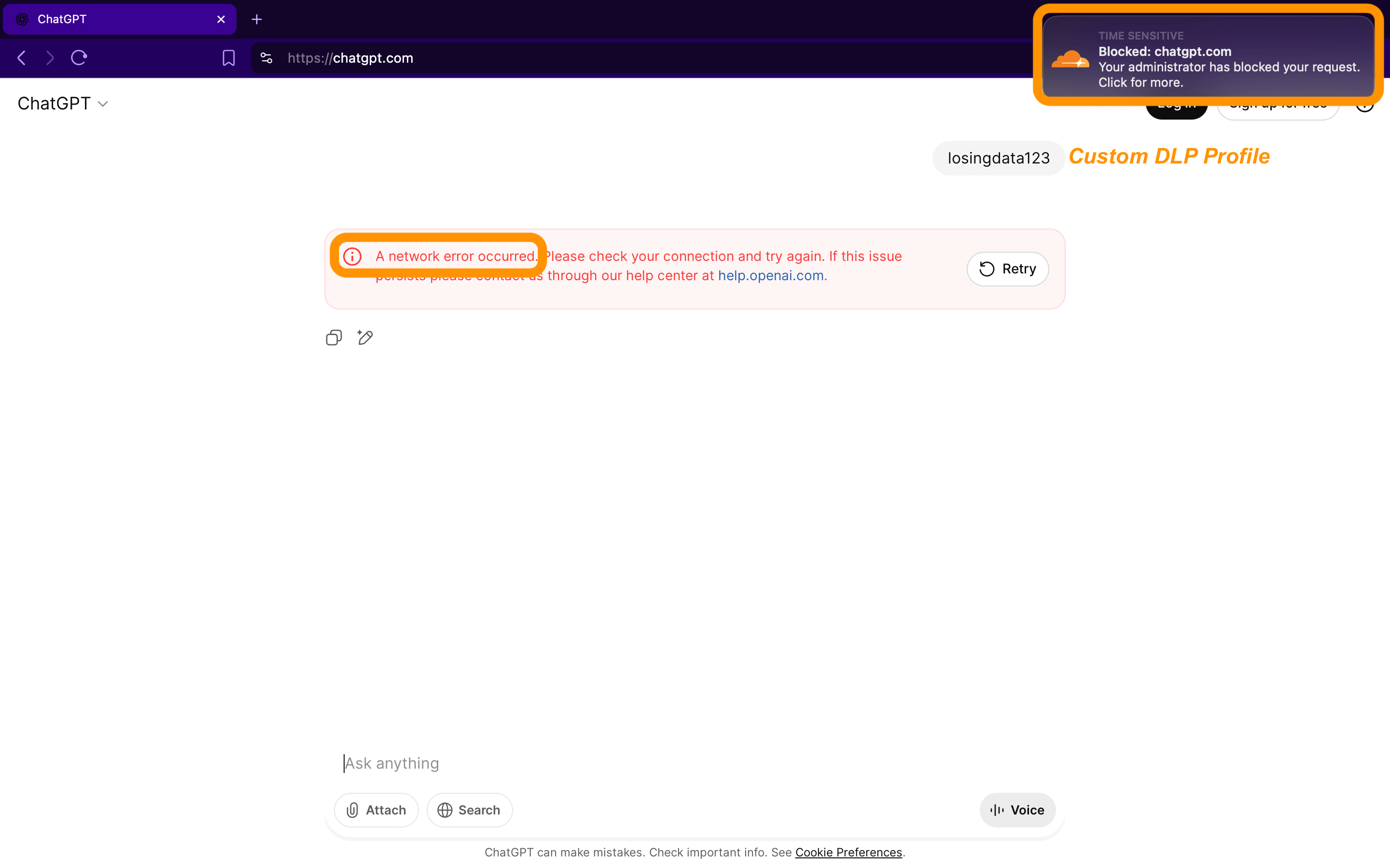 DLP Custom Profile blocked on ChatGPT