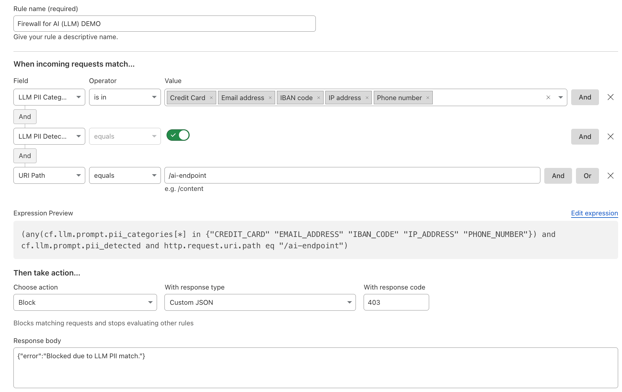 Firewall for AI blocking PII