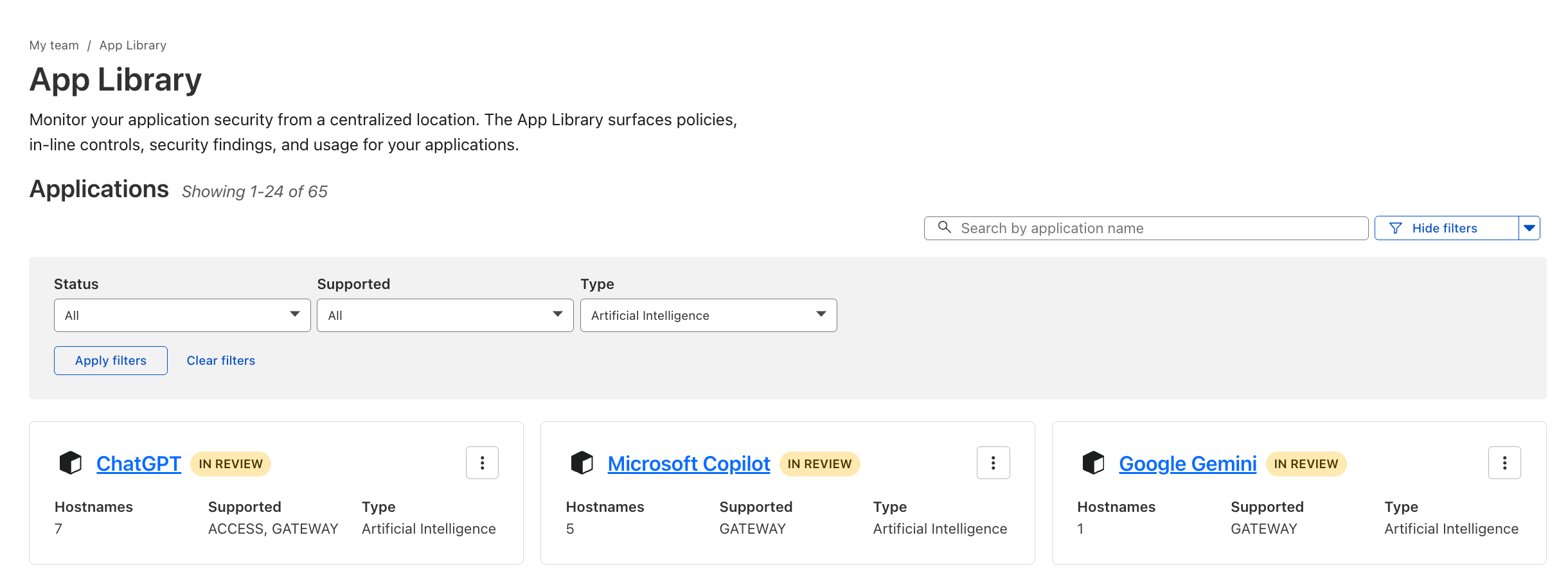 App Library shows an overview of SaaS applications