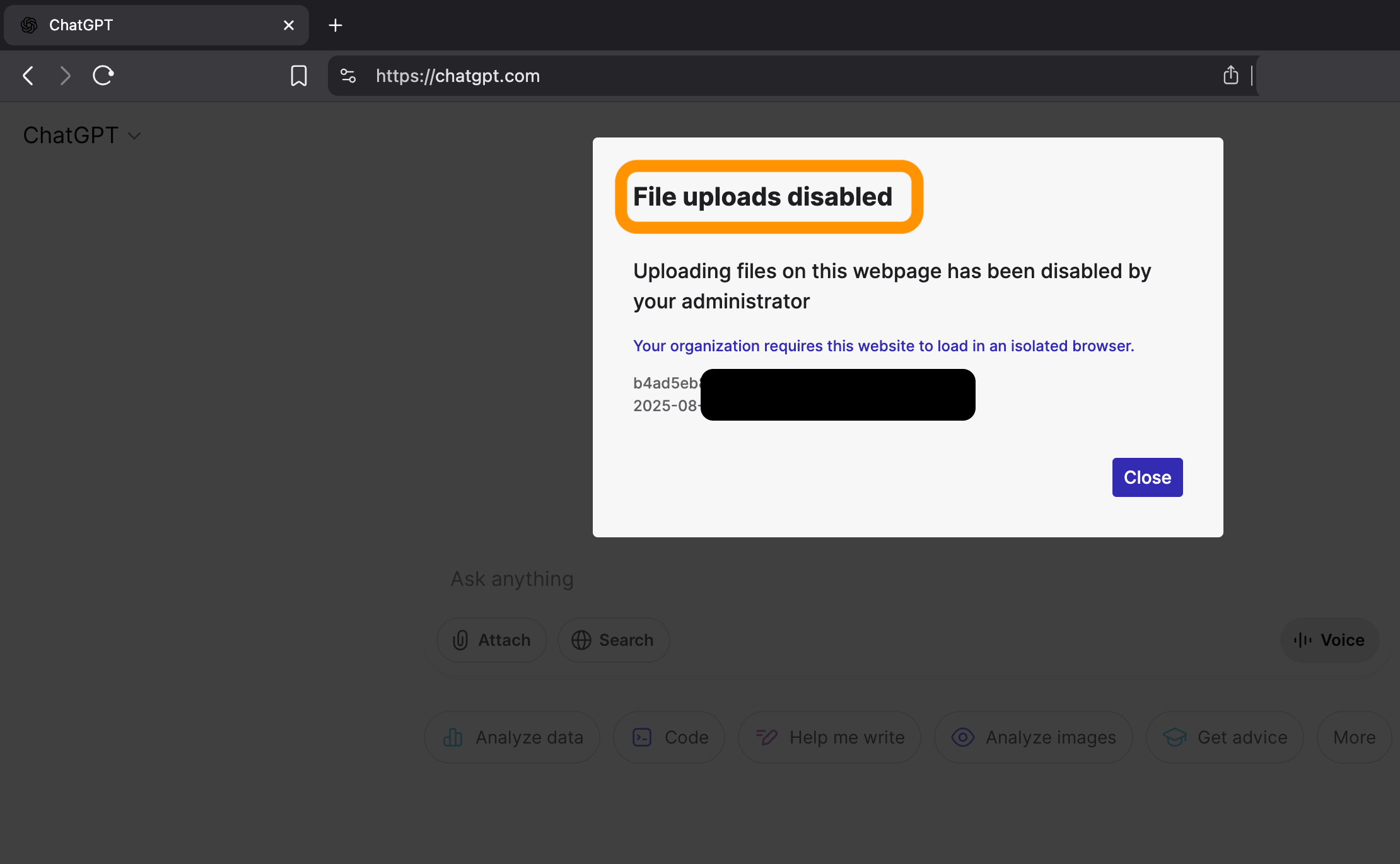 RBI File Upload blocked on ChatGPT