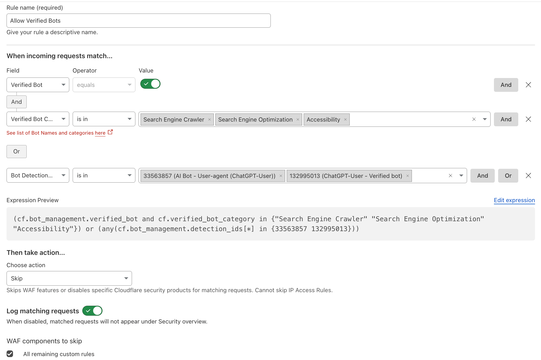 WAF skips Verified Bots