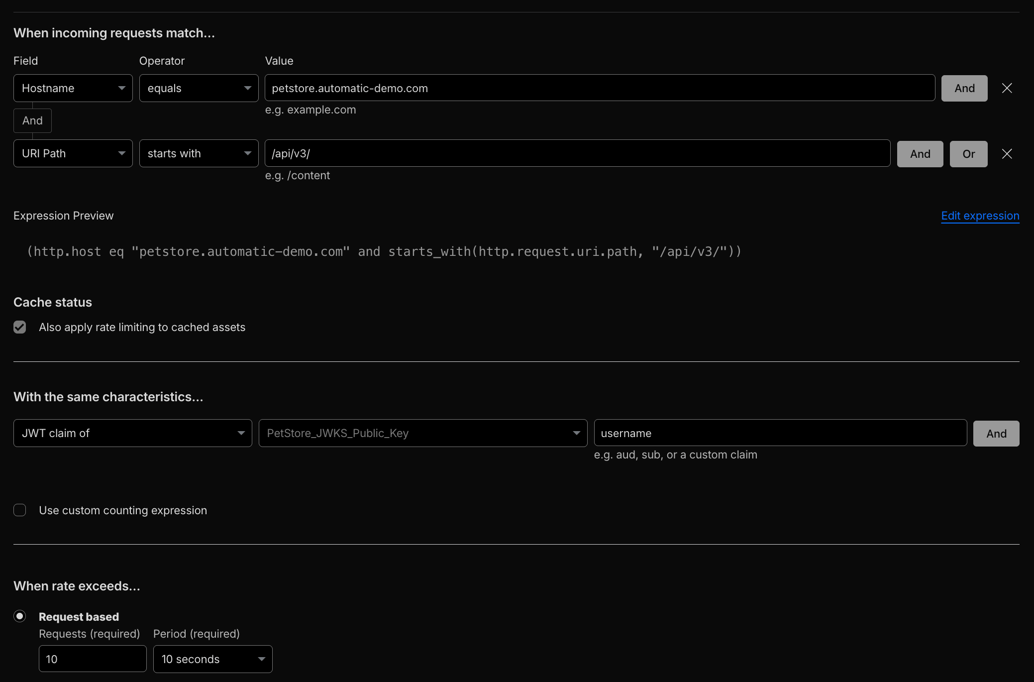 Advanced Rate Limiting JWT claim