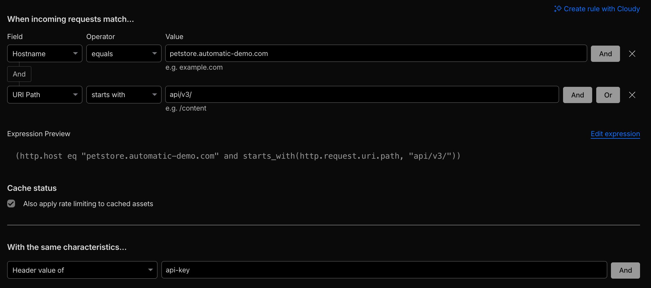 Advanced Rate Limiting Header Value Of API-KEY