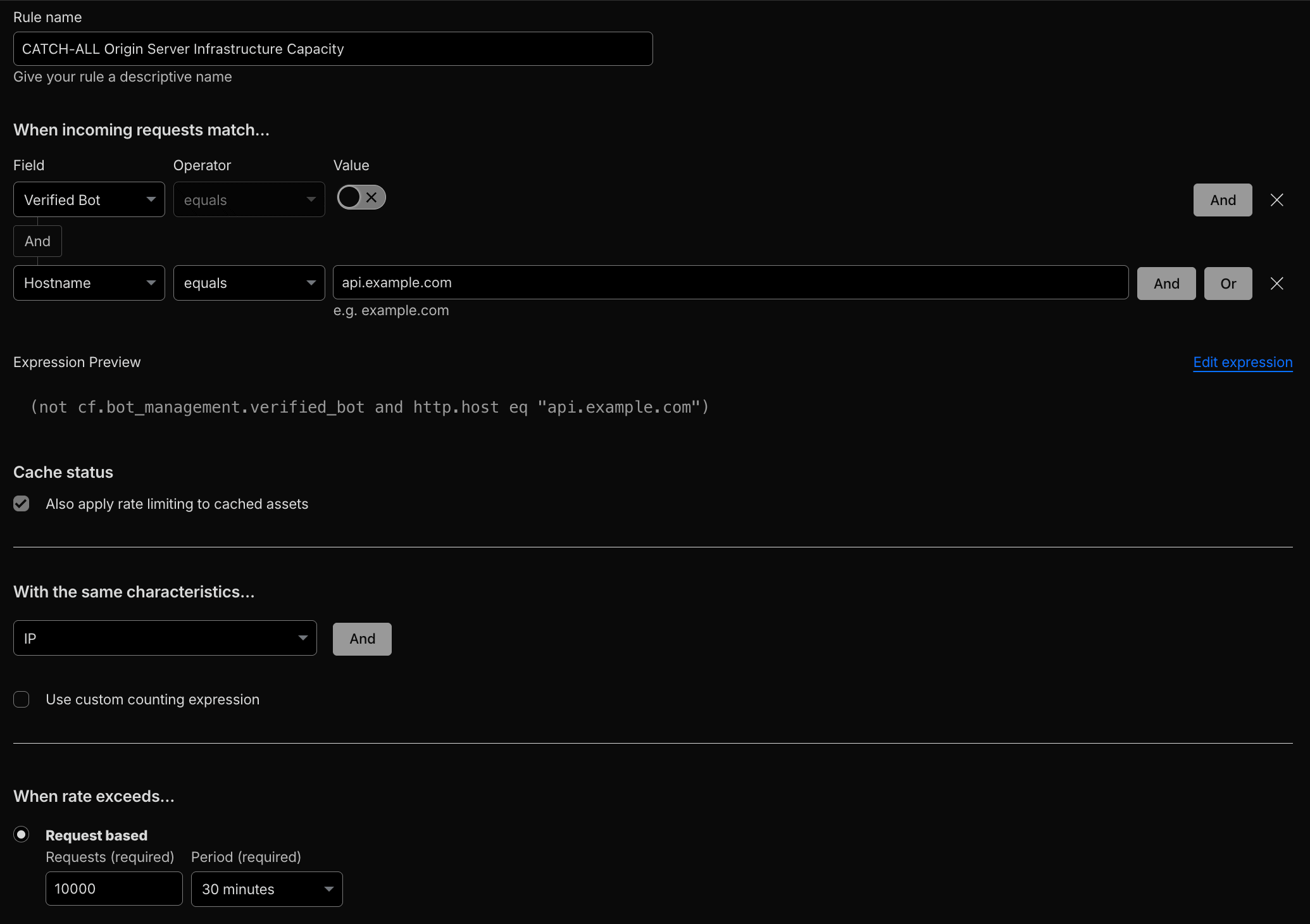 Catch-All Origin Server Infrastructure Capacity Rate Limiting Rule