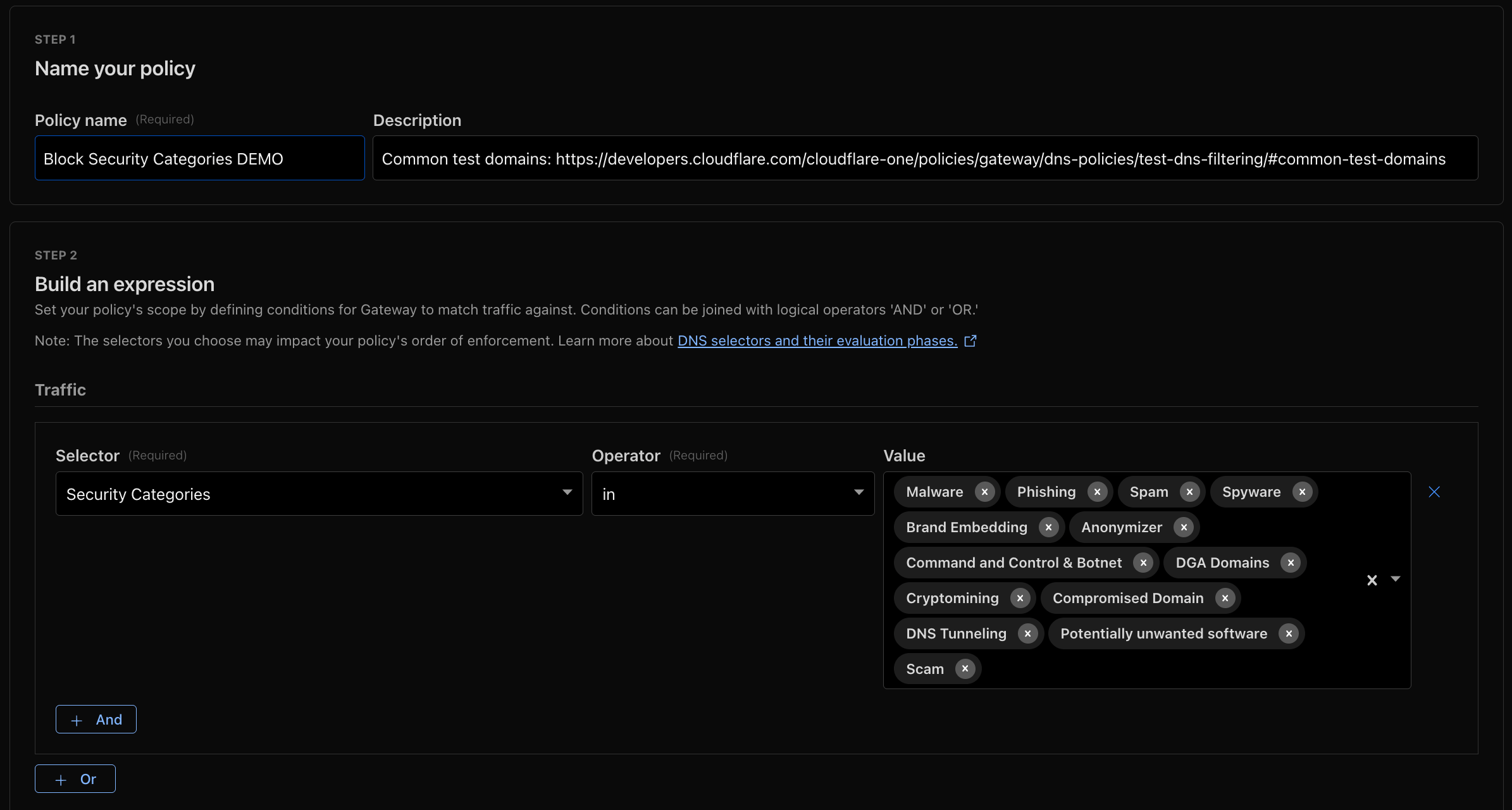 Gateway DNS Filtering Policy