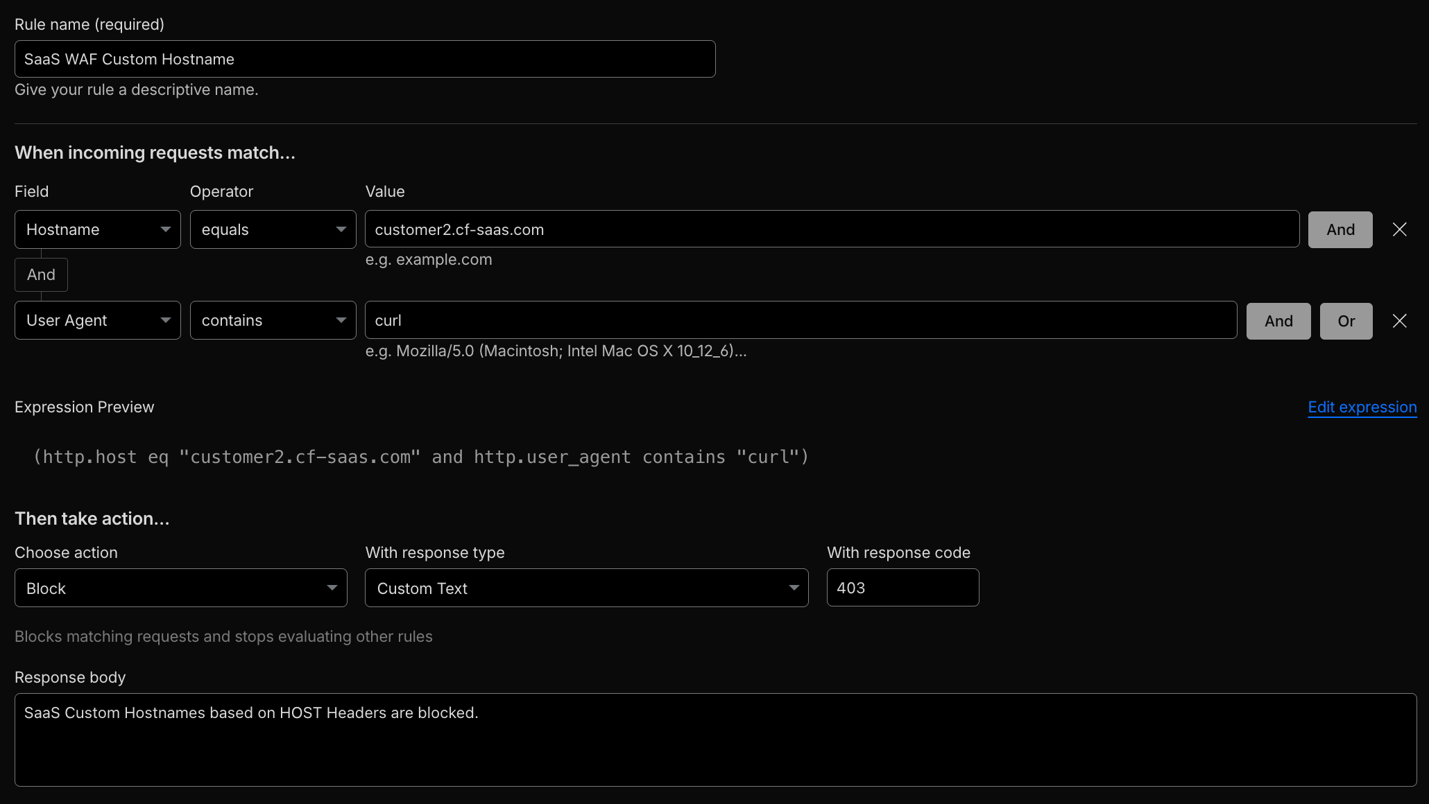 Cloudflare for SaaS WAF Hostname